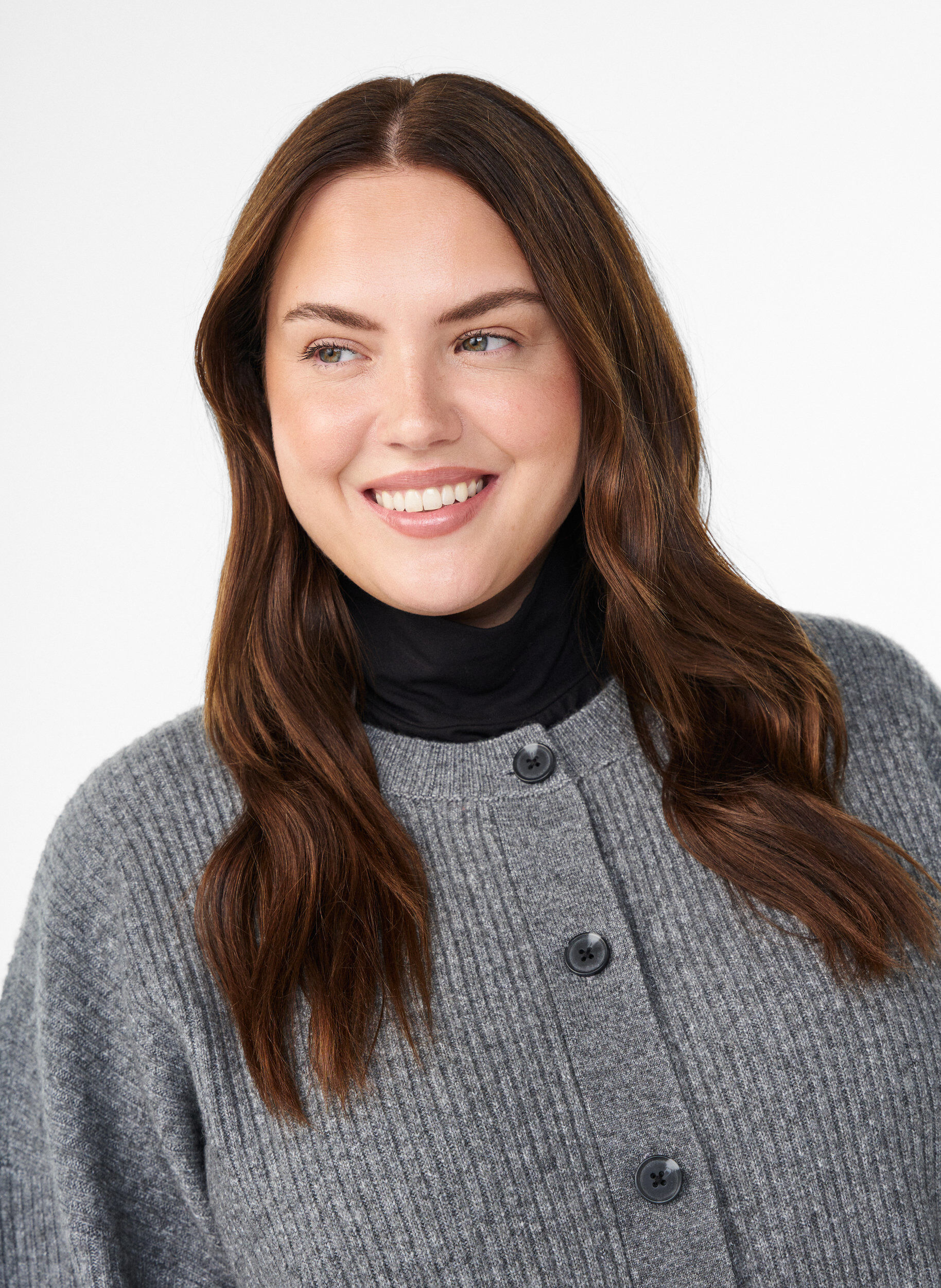 Gecropte jersey top met een hoge col, Zwart, Model