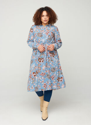 Viscose midi-jurk met print, Light Blue Paisley, Model image number 2