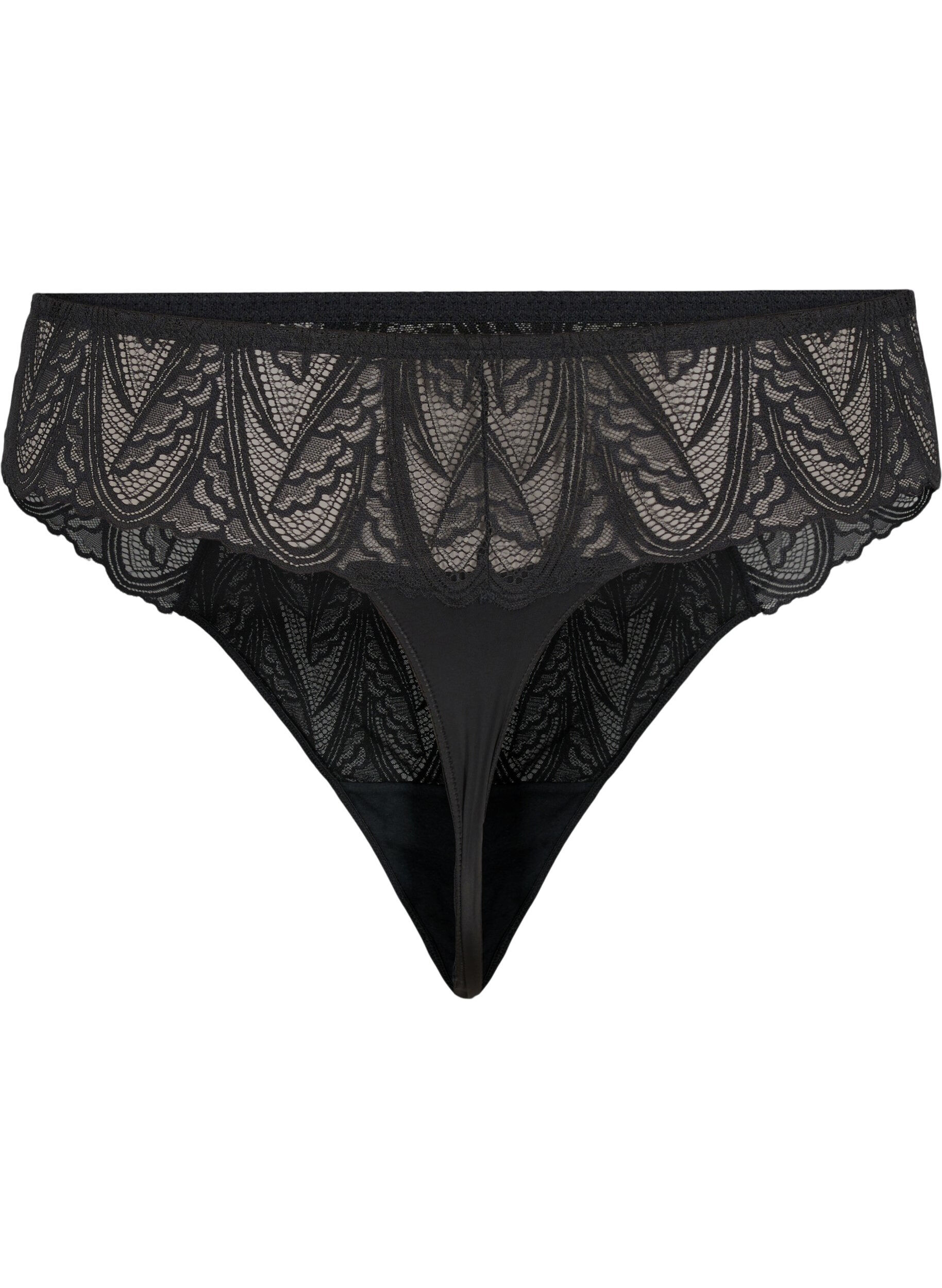 Zizzi G-string slip met kant en een normale taille, Zwart, Packshot image number 1