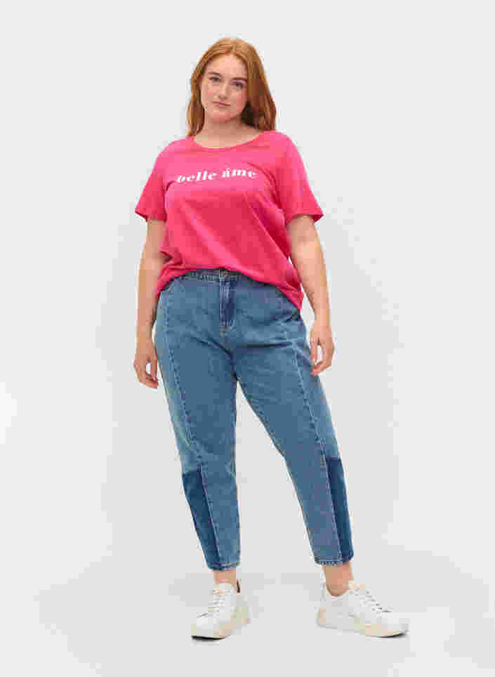Katoenen t-shirt met korte mouwen en tekstopdruk, Fandango Pink, Model image number 2
