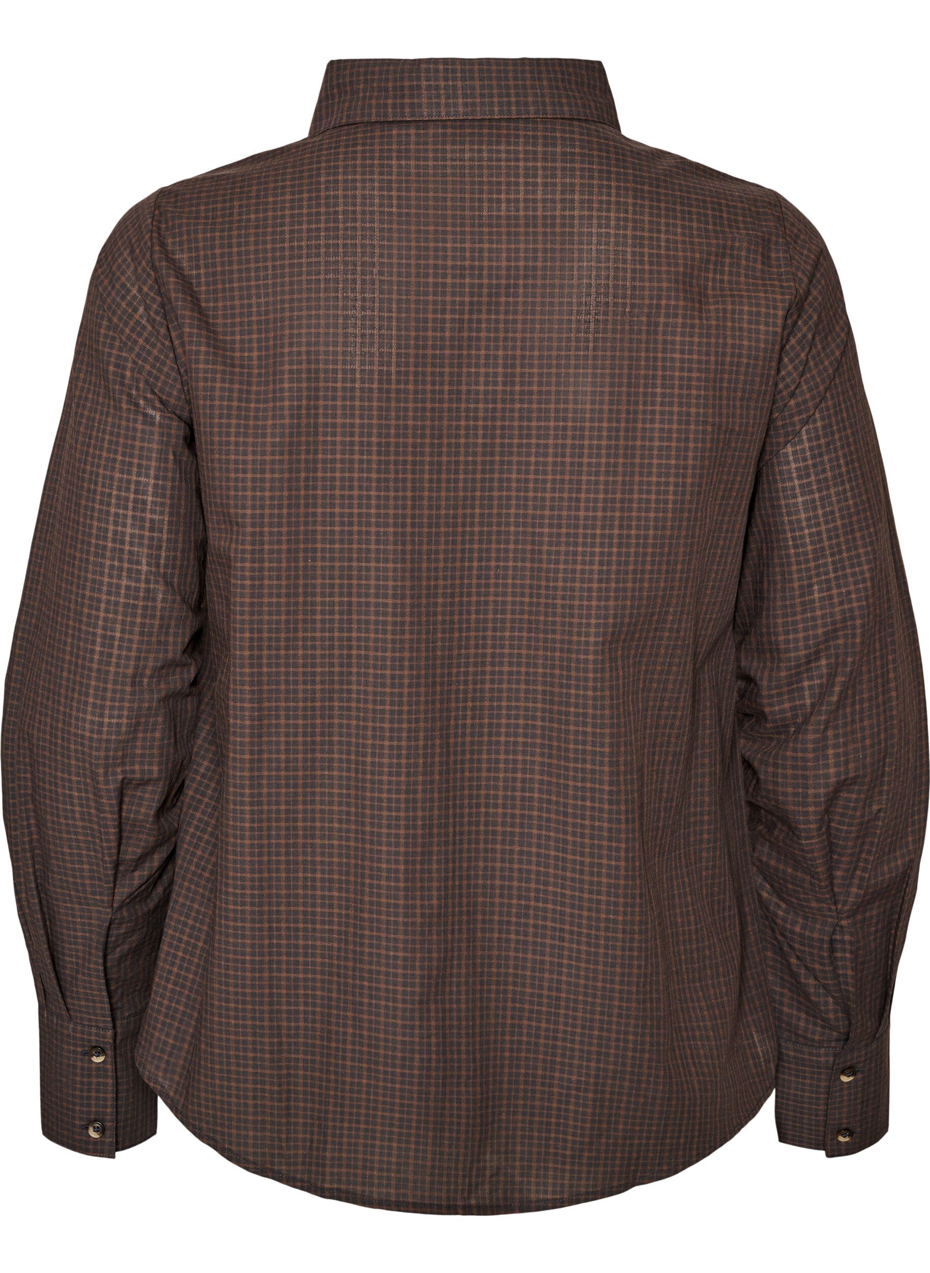 ZizziKatoenen overhemd met ruitpatroon, Bruin, Packshot image number 1