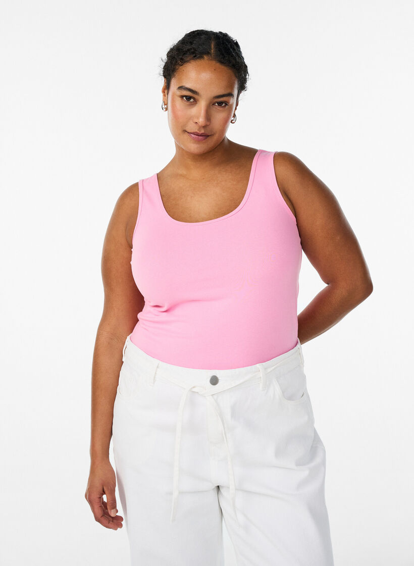 Effen basic top in katoen, Roze, Model image number 0