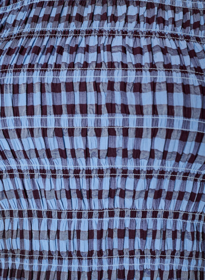 Smockblouse met ginghamruit en rucherand, Blauw, Packshot image number 2
