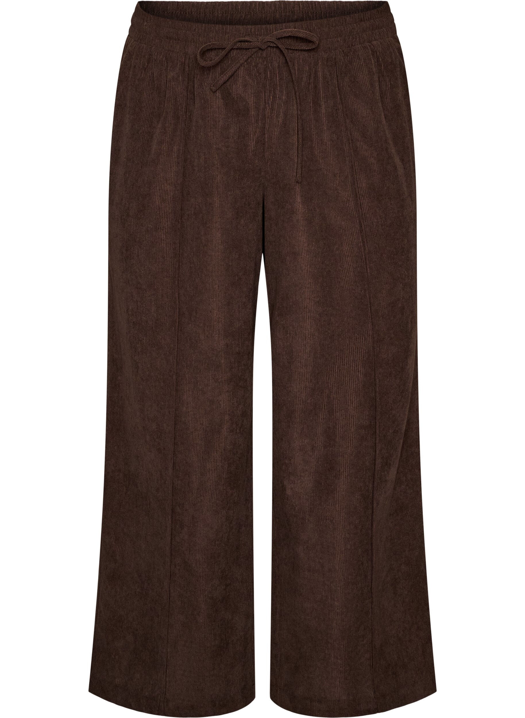 ZizziCorduroy broek met wijde pijpen en een hoge taille, Bruin, Packshot image number 0