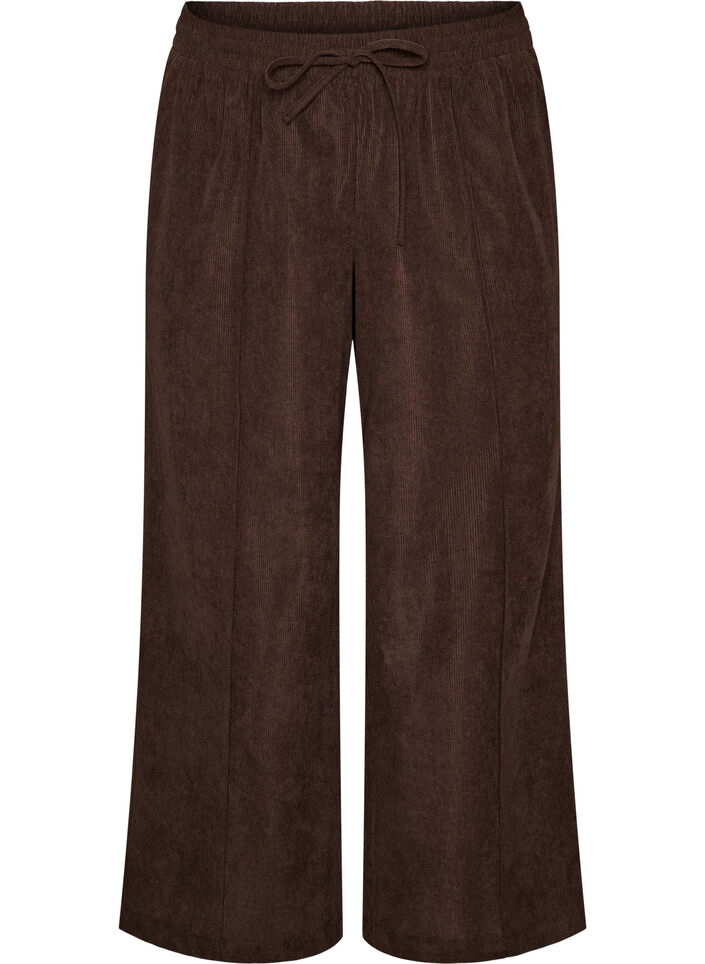 Corduroy broek met wijde pijpen en een hoge taille, Bruin, Packshot image number 0