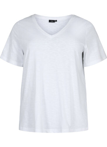 Basic t-shirt met korte mouwen en v-hals, Bright White, Packshot image number 0