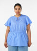 Katoenen blouse met strik en elastische taille, Blauw, Model image number 0