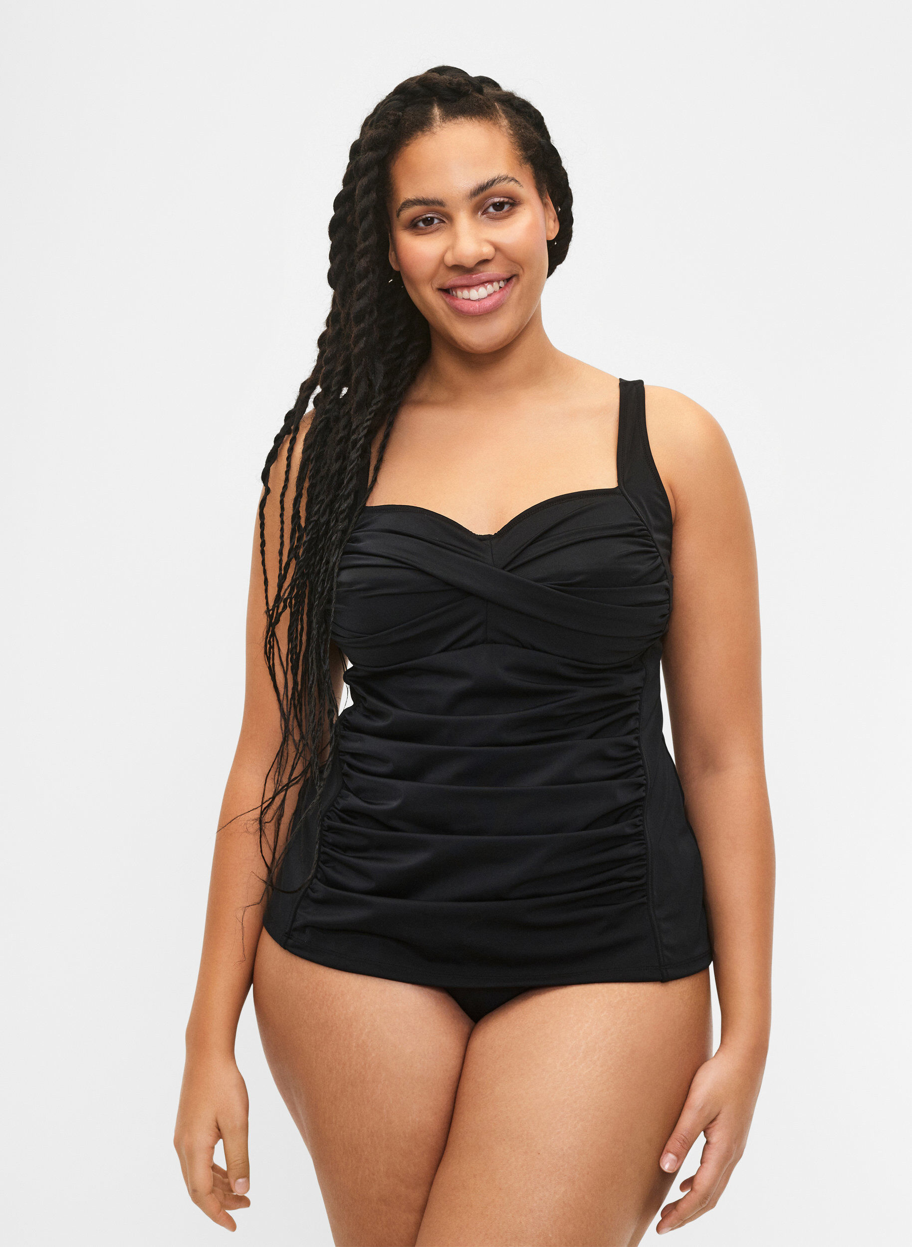Zizzi Gedrapeerde tankini, Zwart, Model image number 1