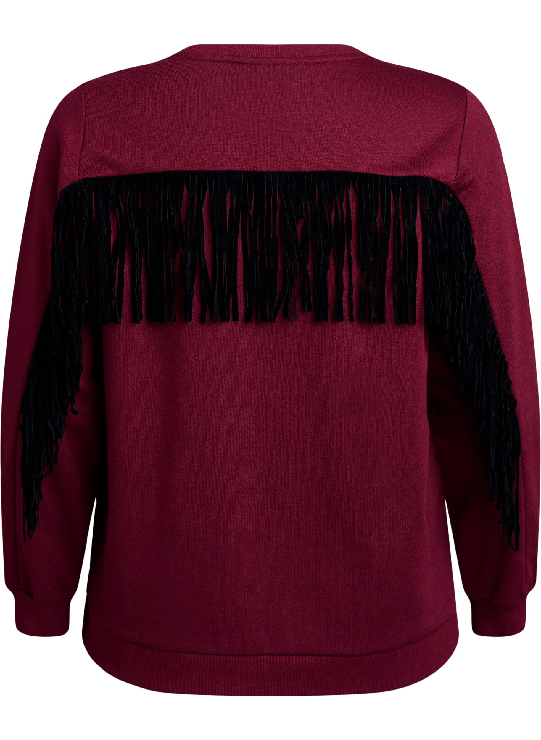 Zizzi Sweatshirt met franjes, Donker Bordeaux, Packshot image number 1