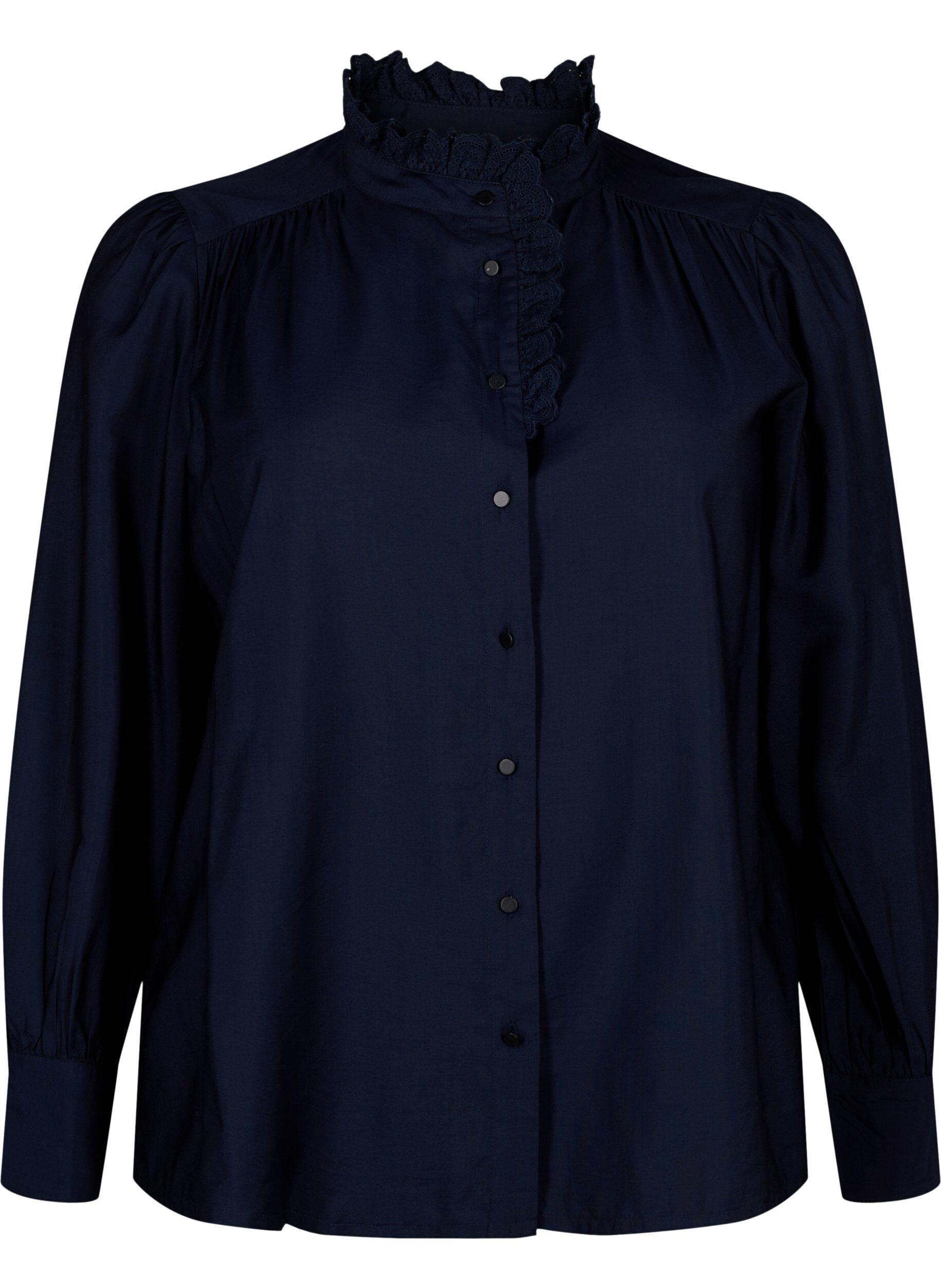 Zizzi Visicoshirt Blouse met ruffles, Sky Captain, Packshot image number 0
