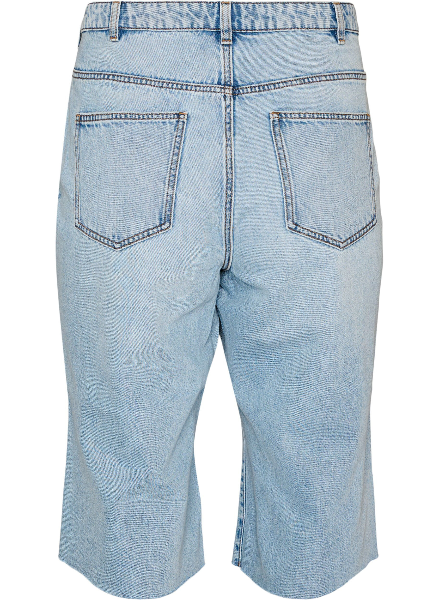 ZizziGecropte jeans met een versleten look en rafelige randen, Blauw, Packshot image number 1