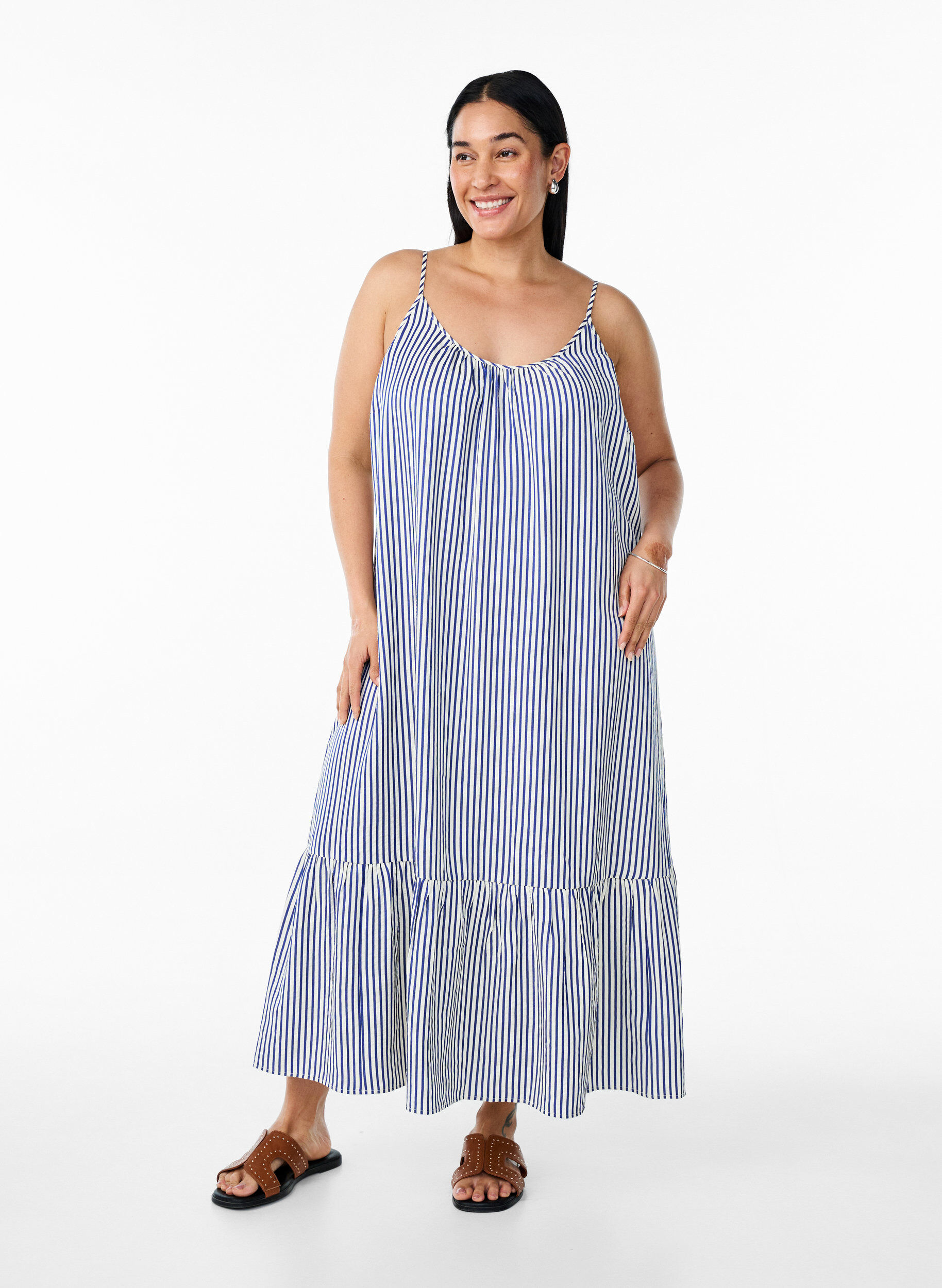Zomerjurk met strepen en A-lijn pasvorm, Blauw, Model