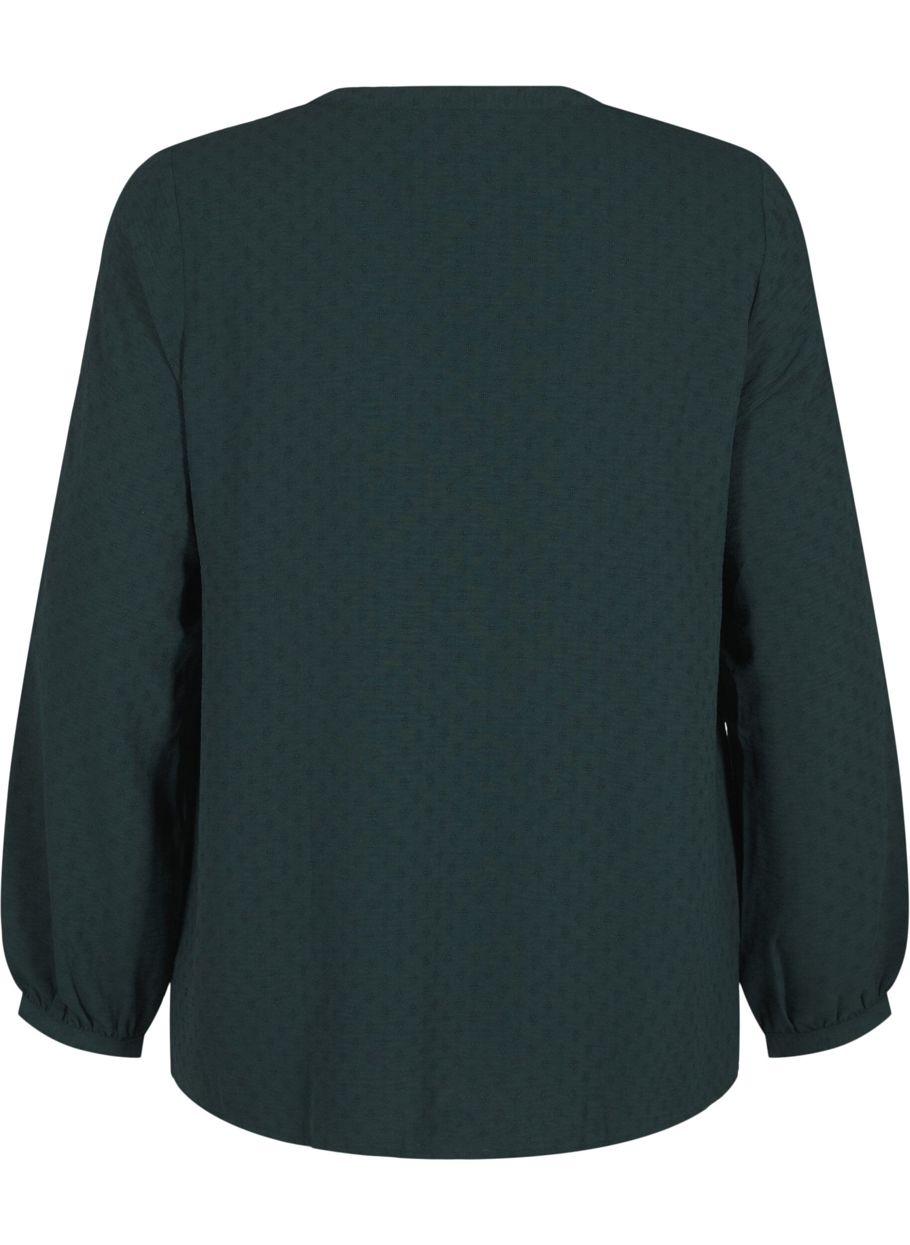 Zizzi Blouse met lange mouwen en structuur, Scarab, Packshot image number 1