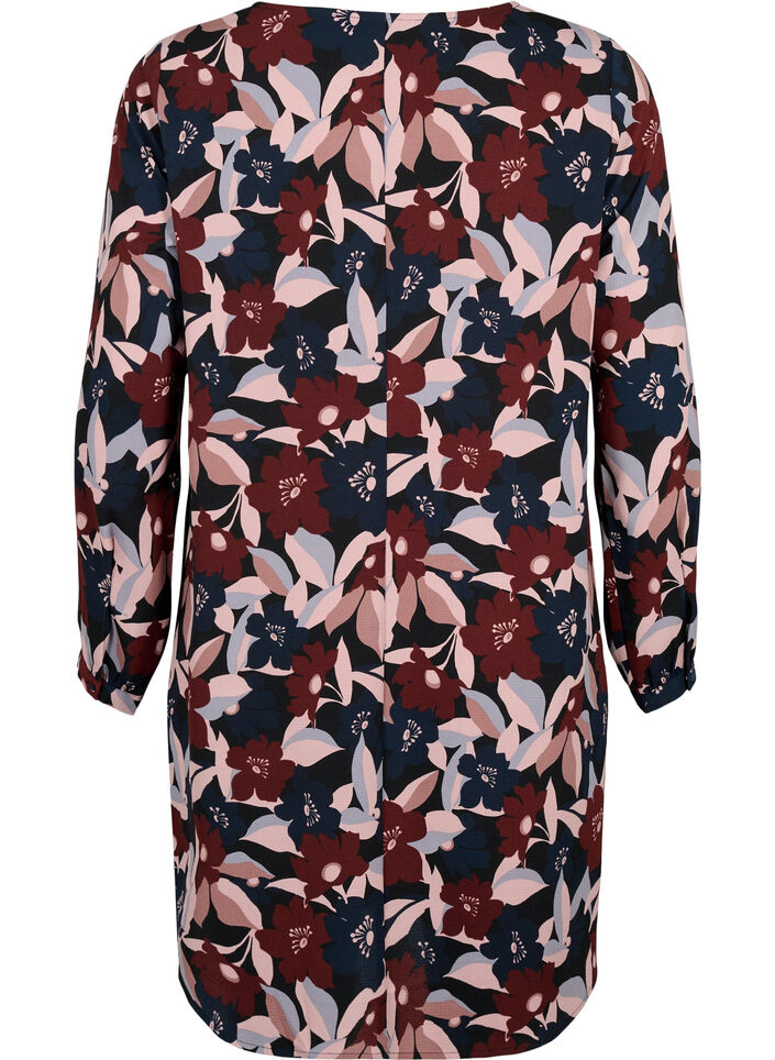 Jurk met V-hals en print, Black R. Flower AOP, Packshot image number 1