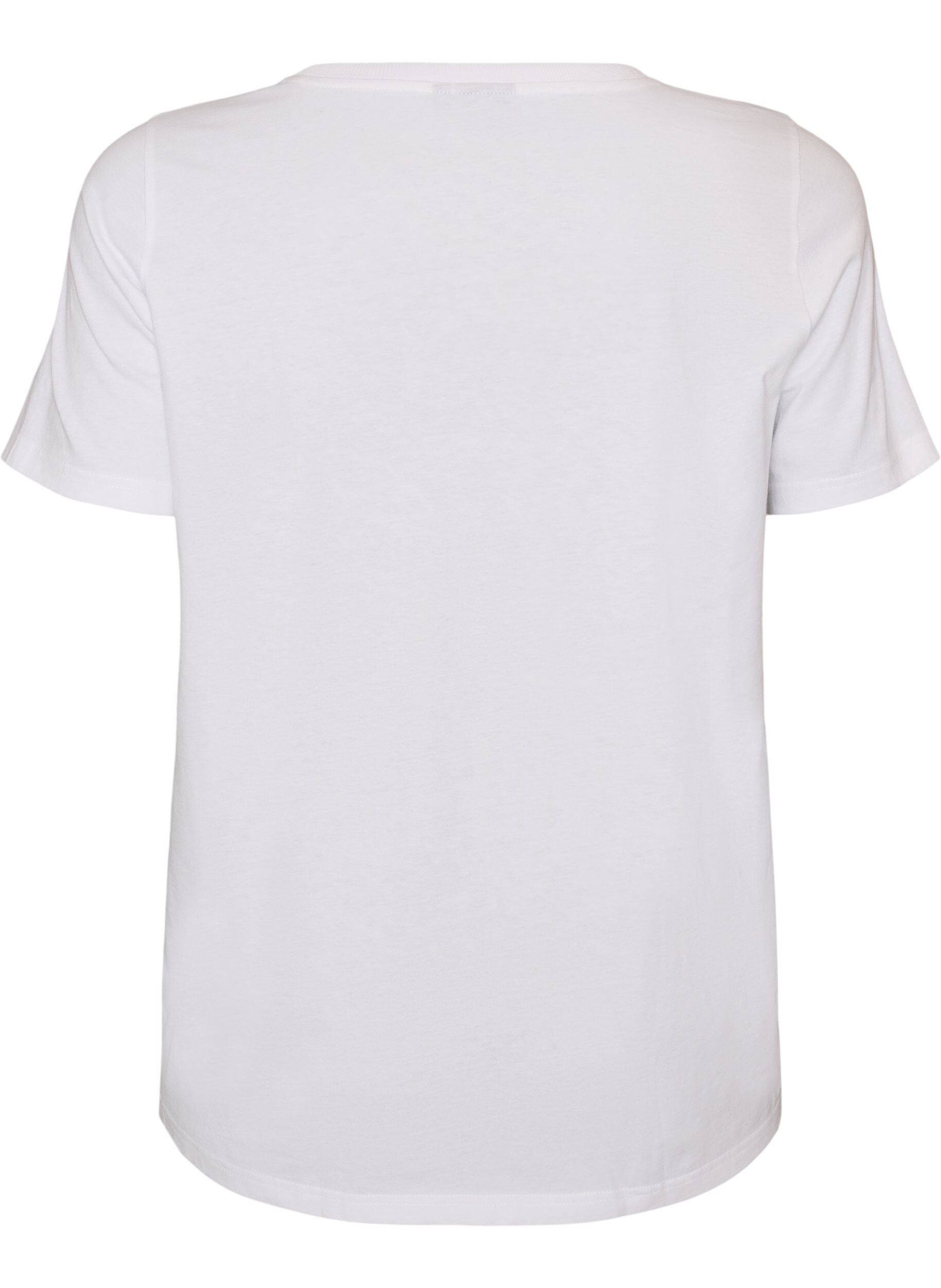 ZizziKatoenen T-shirt met print op de borst, Wit, Packshot image number 1