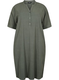 FLASH - Midi jurk met korte mouwen in katoen, Balsam Green