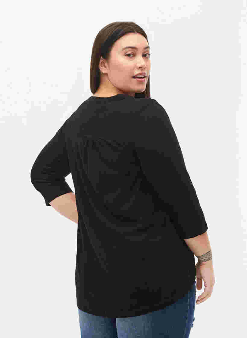 Katoenen blouse met 3/4-mouwen, Black, Model image number 1