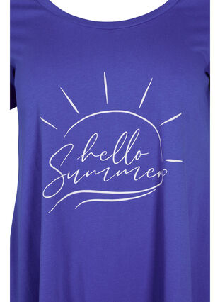 Katoenen t-shirt met korte mouwen en a-lijn, Dazzling Blue HELLO , Packshot image number 2
