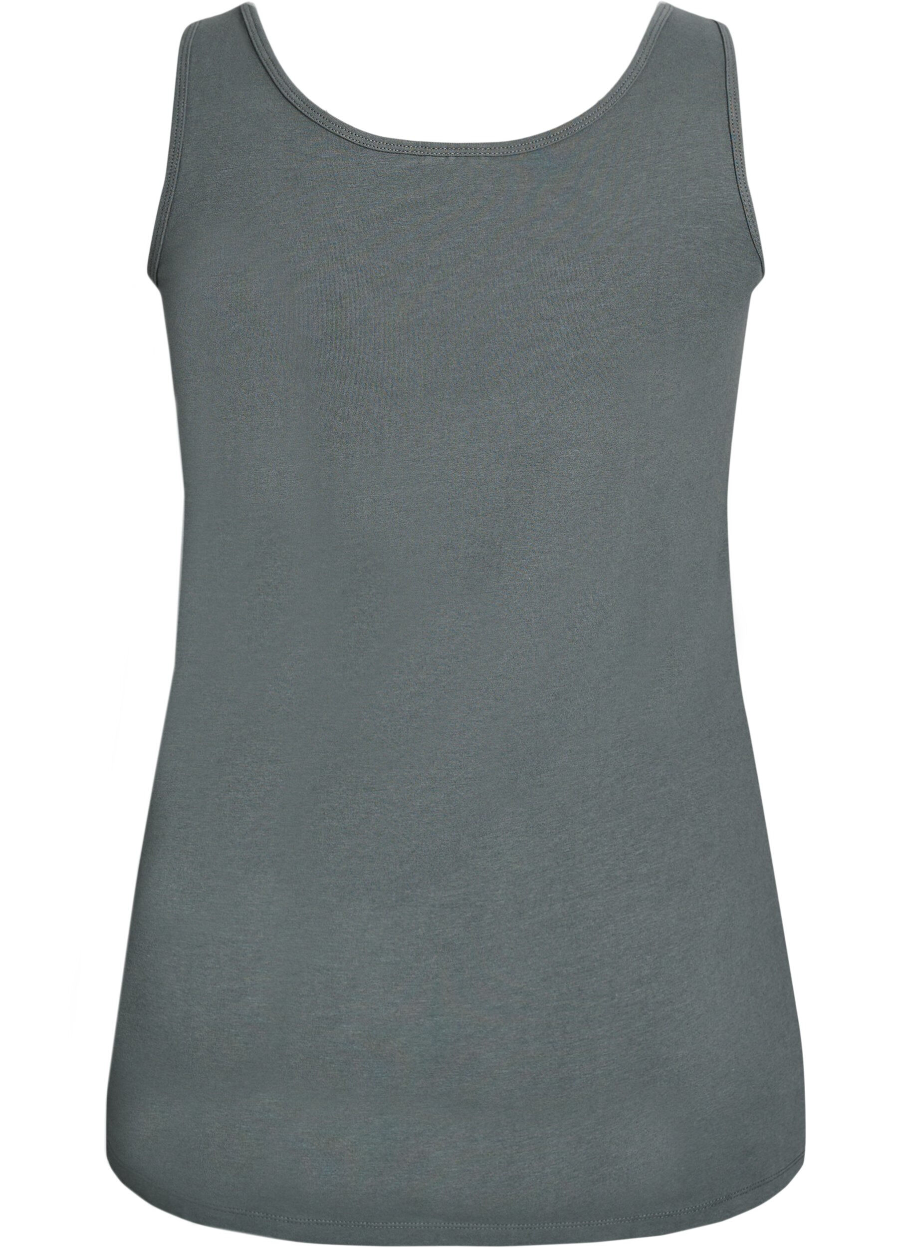 Zizzi Effen gekleurd basic top in katoen, Groen, Packshot image number 1