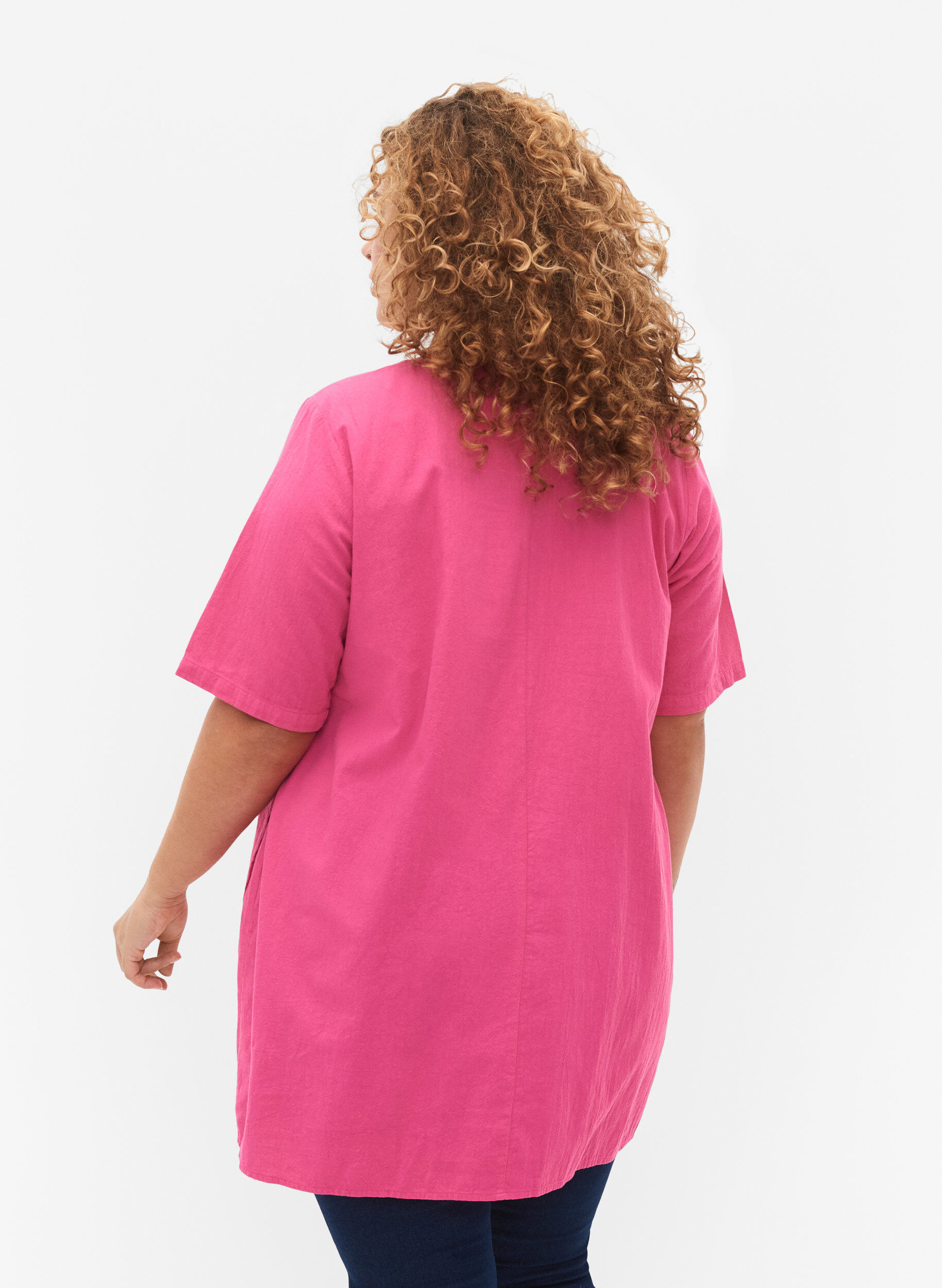 Zizzi FLASH - Tuniek met korte mouwen in katoen, Raspberry Rose, Model image number 1