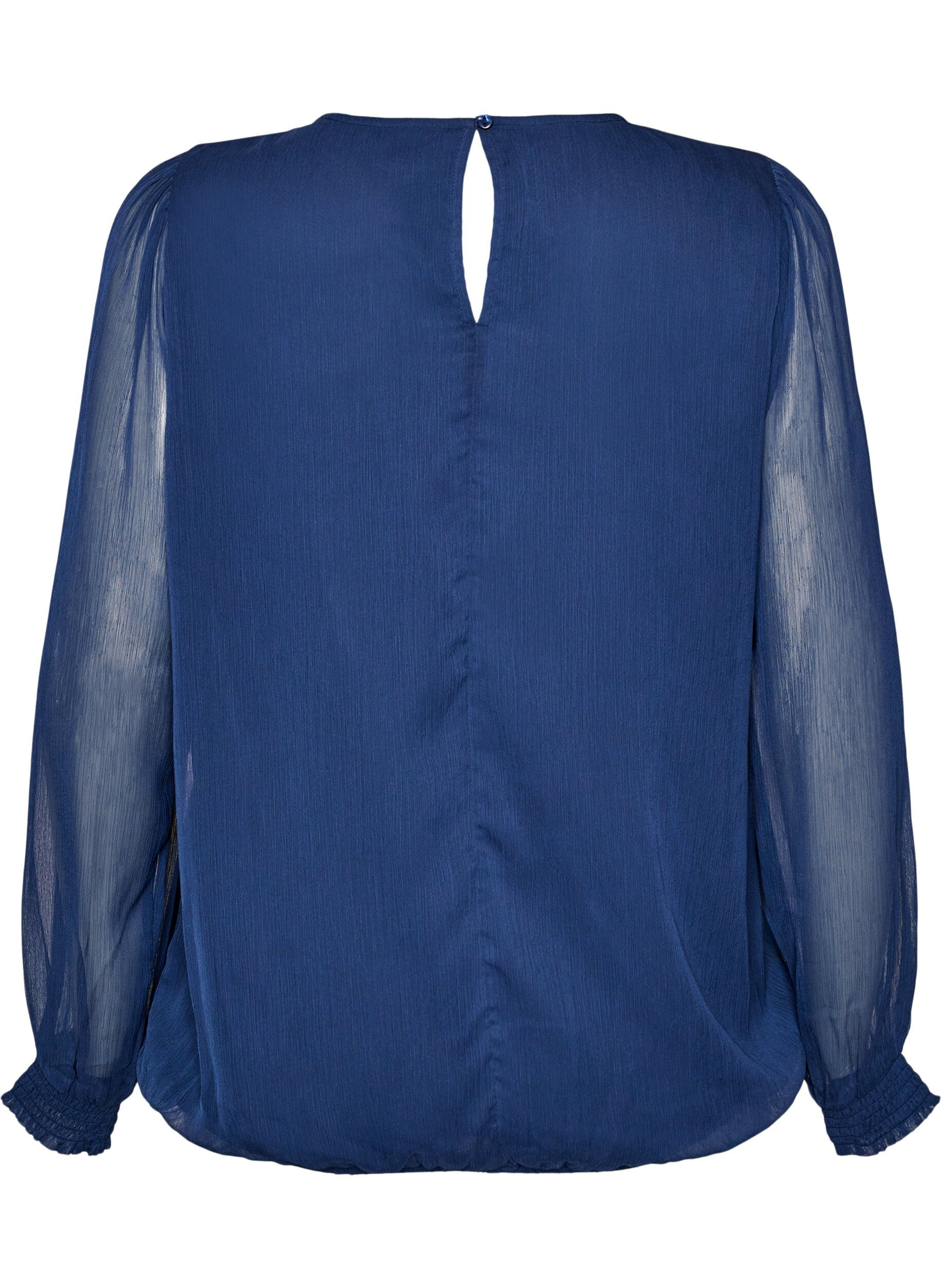 ZizziChiffonblouse met doorschijnende mouwen, Blauw, Packshot image number 1