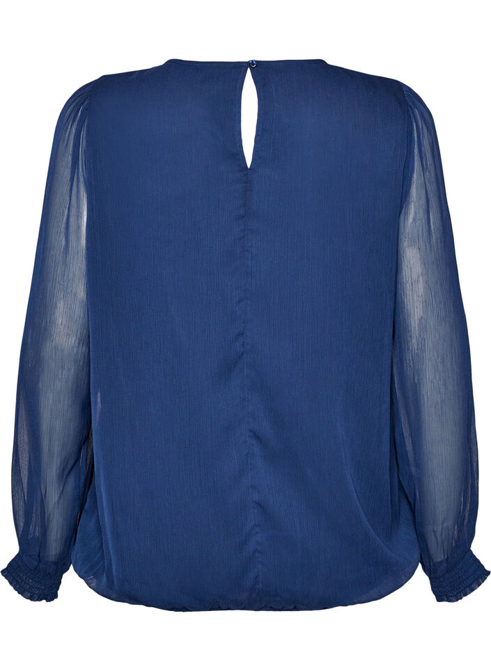 Chiffonblouse met doorschijnende mouwen, Blauw, Packshot image number 1