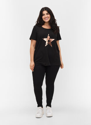 Katoenen t-shirt met korte mouwen en print, Black w. star copper, Model image number 2