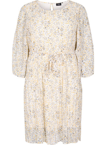 Geplooide jurk met strikceintuur, Icicle Flower AOP, Packshot image number 0