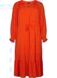 Midi jurk in jacquard look en lange mouw, Orange.com