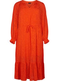 Midi jurk in jacquard look en lange mouw, Orange.com