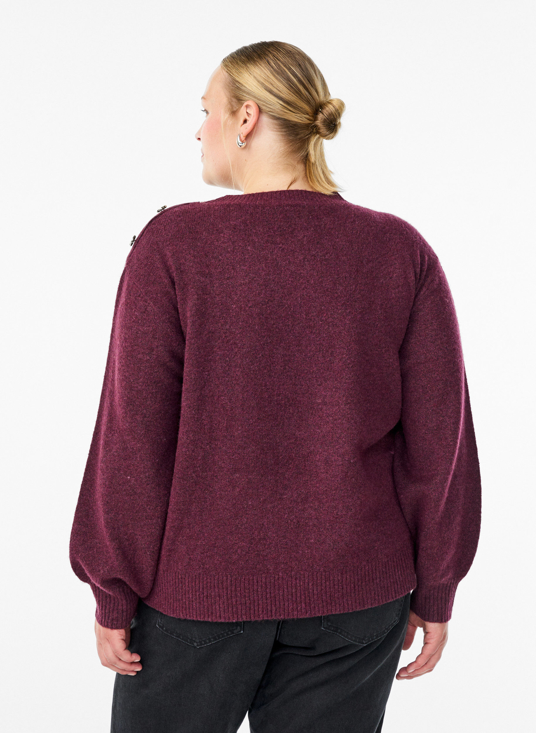 Zizzi Breisel blouse met knoopdetail, Donker Bordeaux, Model image number 2