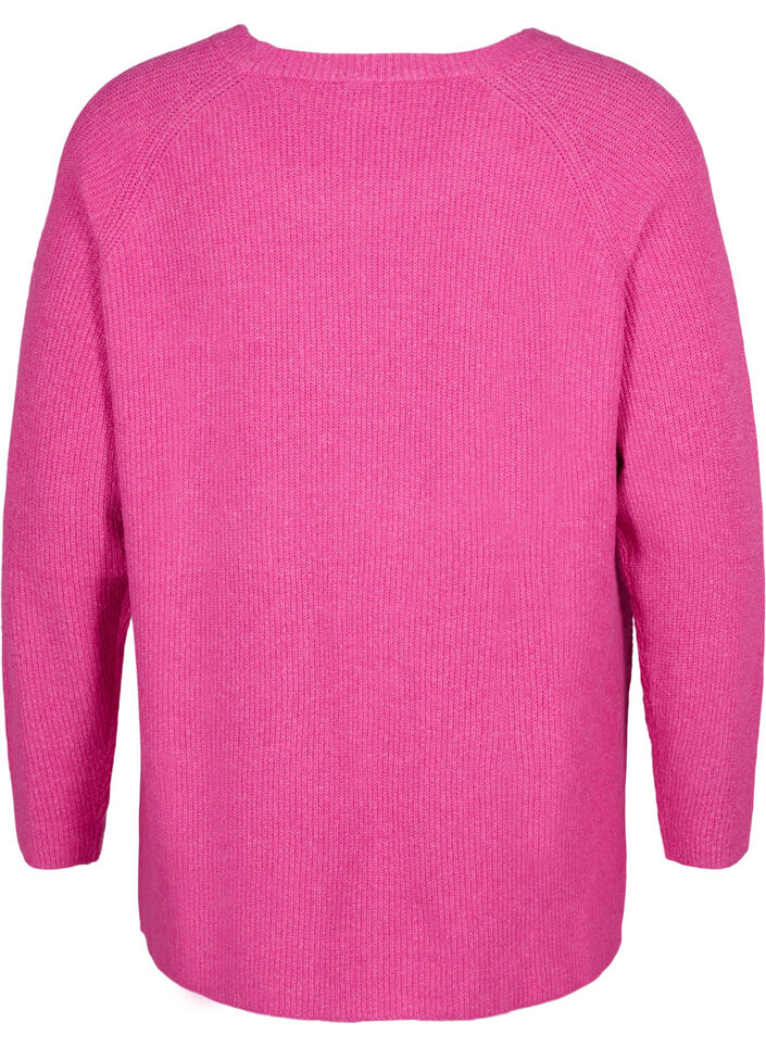 Gemêleerde pullover met zijsplit, R. Rose/White Mel., Packshot image number 1
