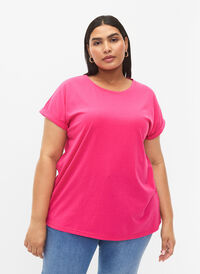 T-shirt met korte mouwen van katoenmix, Raspberry Sorbet, Model