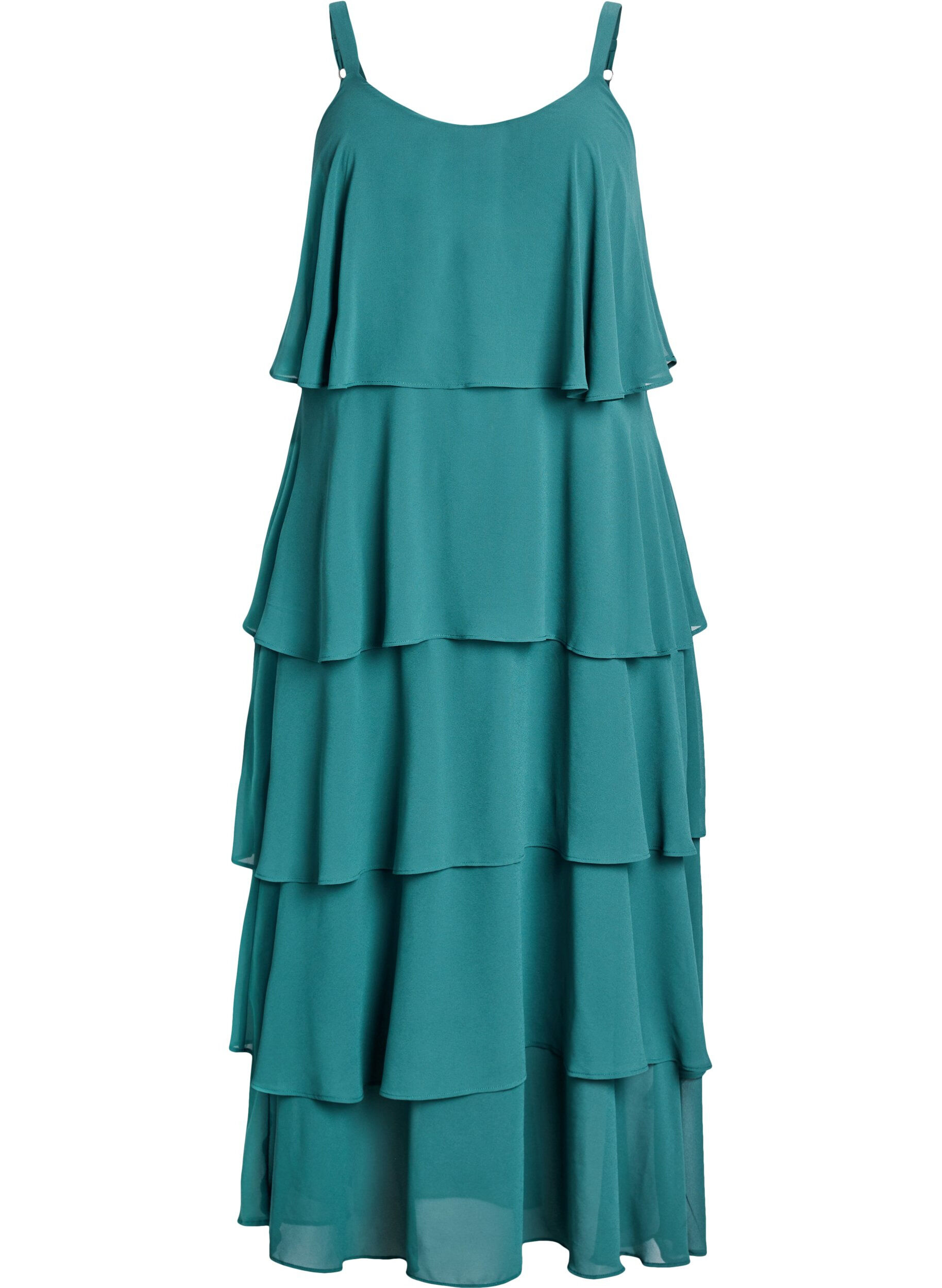 Zizzi Maxi jurk met ruches en afneembare cape, Groen, Packshot image number 3