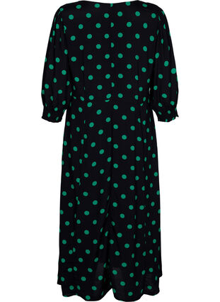 Polka stippen viscose midi jurk, Black Jol Green Dot, Packshot image number 1