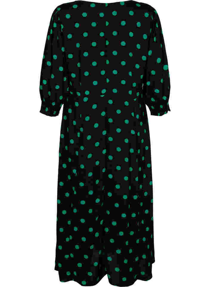 Polka stippen viscose midi jurk, Black Jol Green Dot, Packshot image number 1