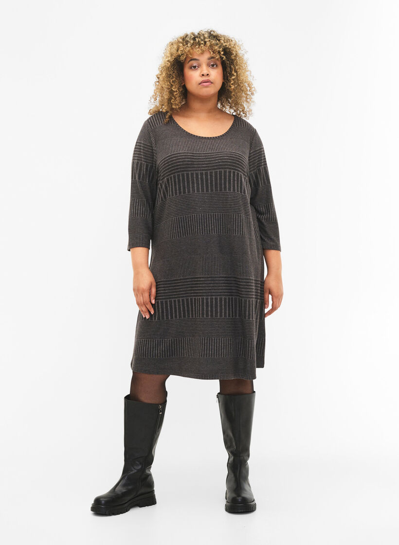 Jurk met 3/4 mouwen en strepen, Dark Grey Mélange, Model image number 2
