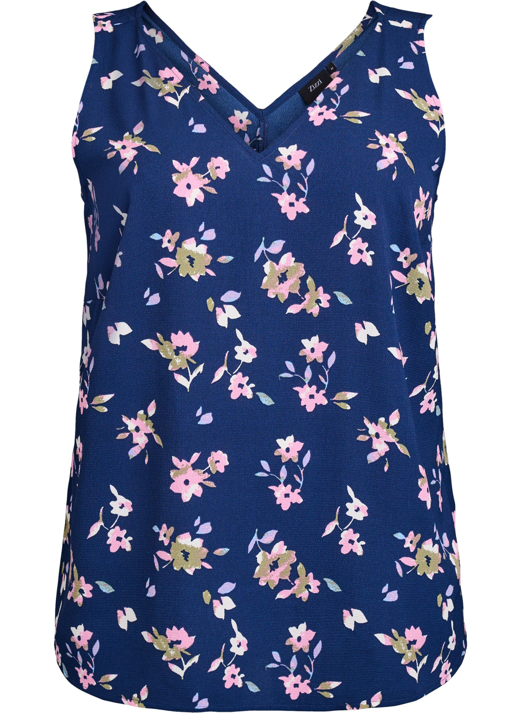 ZizziTop met print en V-hals, Blauw, Packshot image number 0