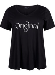 Katoenen t-shirt met tekstopdruk en v-hals, Black ORI