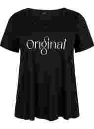 Katoenen t-shirt met tekstopdruk en v-hals, Black ORI