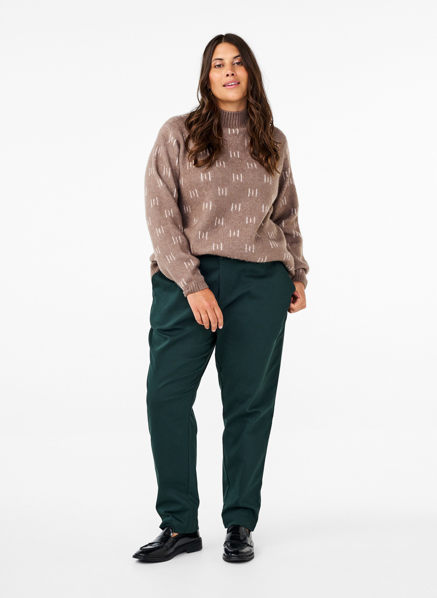 Zizzi Broek met hoge taille en rechte pijpen, Groen, Model image number 0