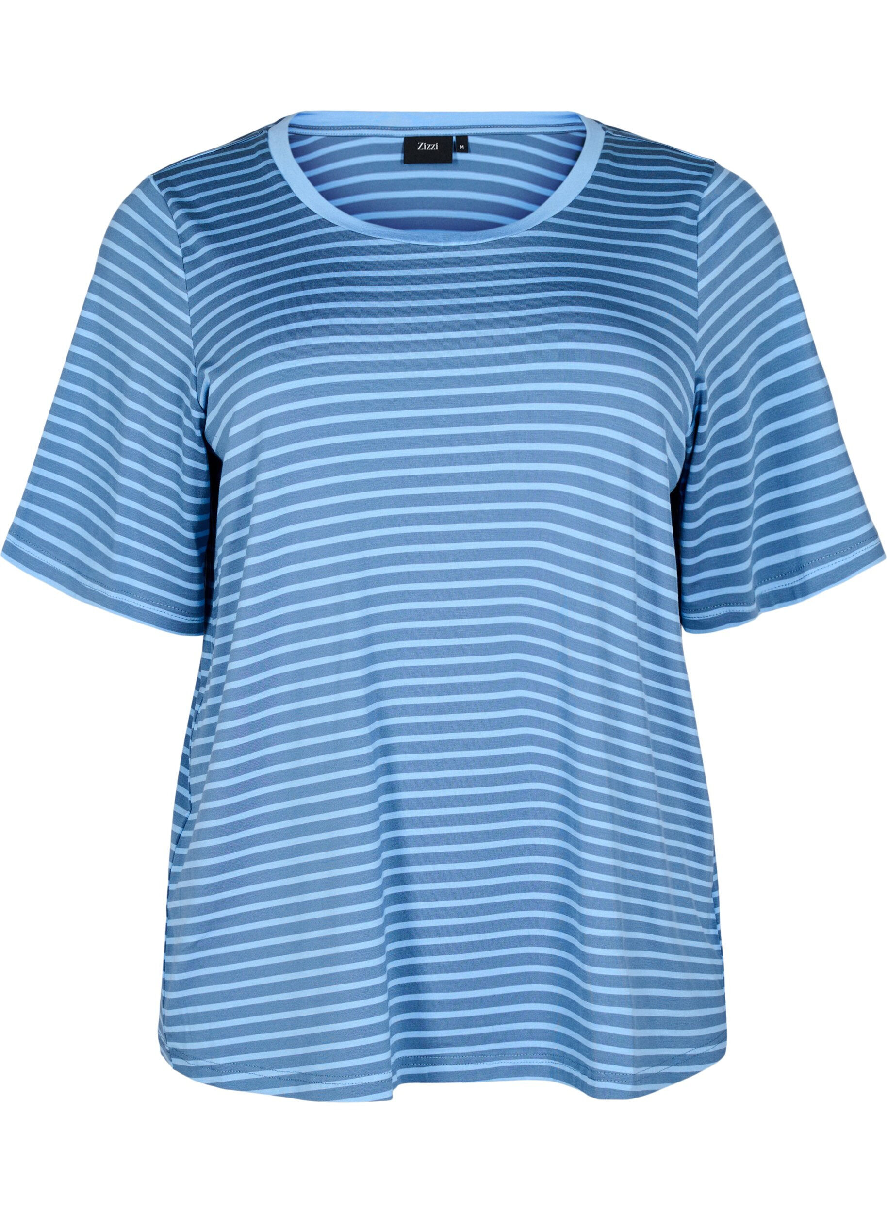 Zizzi T-shirt met TENCEL&trade; Lyocell en strepen, Blauw, Packshot image number 0