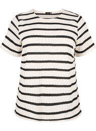 Blouse met korte mouwen en contrastkleurige strepen, Sand Black Stripe