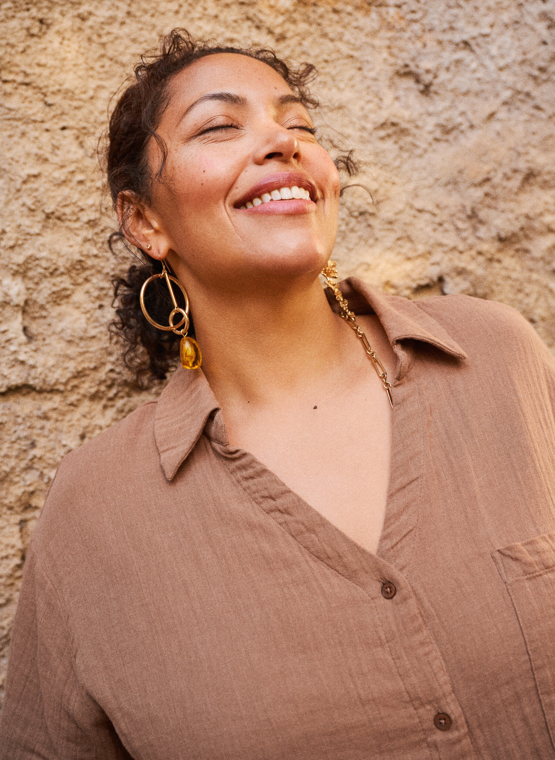 Zizzi Katoenen mousseline blouse met korte mouwen, Bruin, Image image number 0