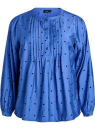 Blouse met lange mouwen en stippen, Blauw