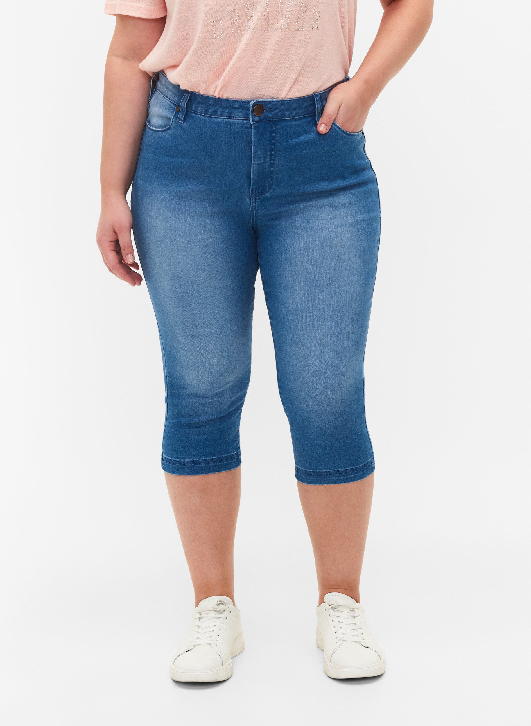 Zizzi Amy capri jeans met hoge taille en super strakke pasvorm, Blauw, Model image number 3