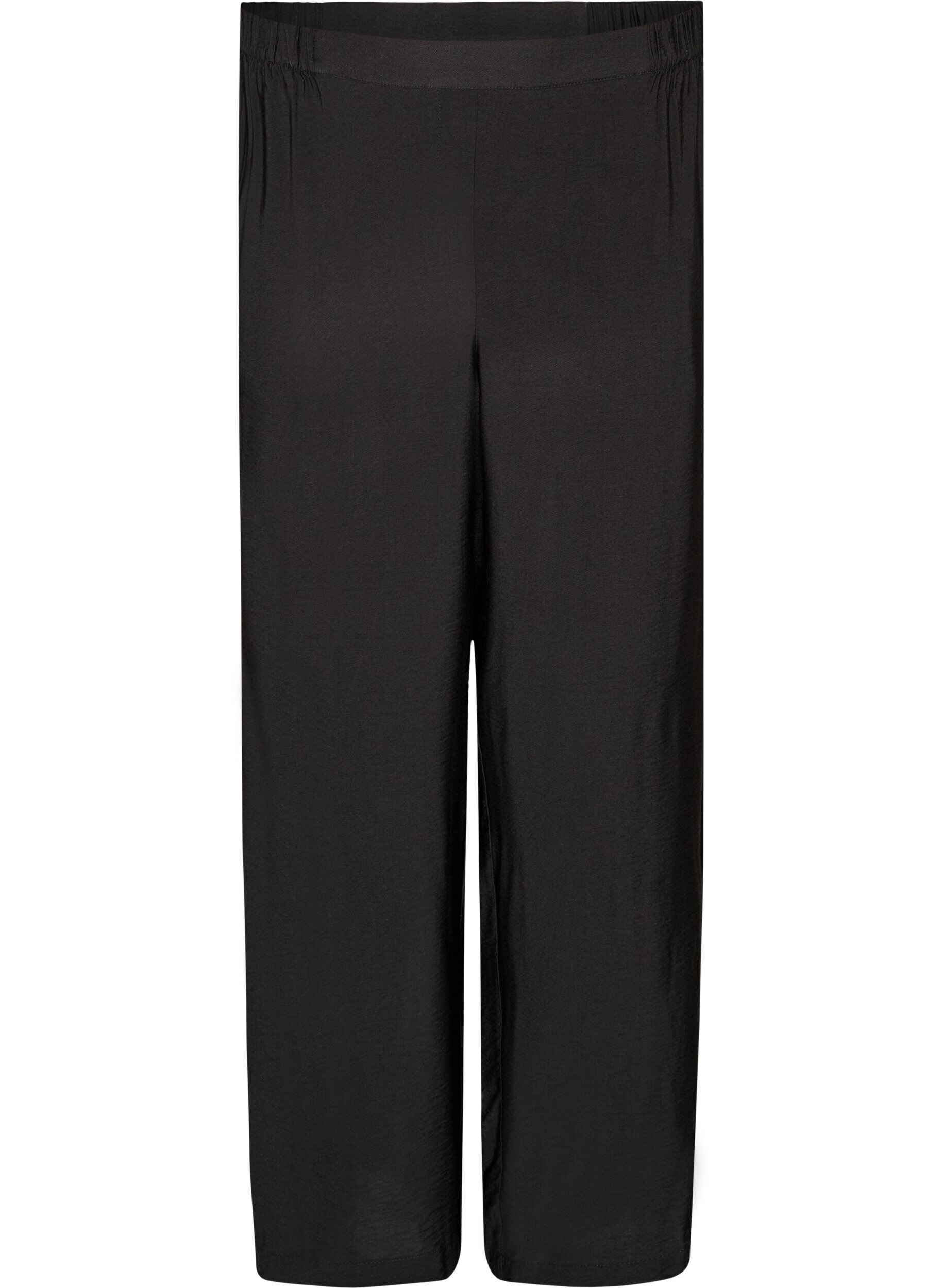 ZizziViscose broek met elastische taille en rechte pijpen, Zwart, Packshot image number 0