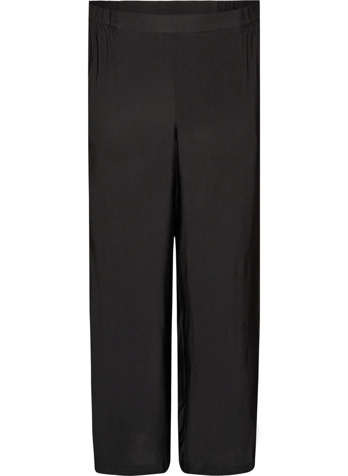 Viscose broek met elastische taille en rechte pijpen, Zwart, Packshot image number 0