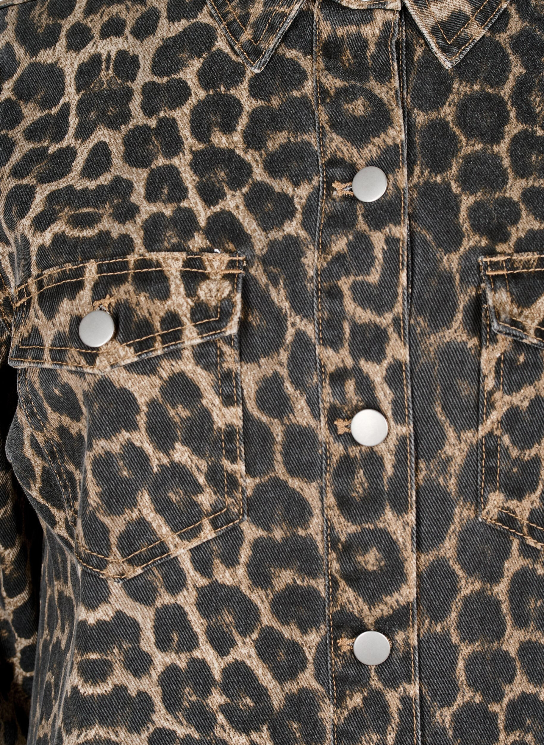 Zizzi Denim jurk met lange mouwen en luipaardprint, Bruin, Packshot image number 2