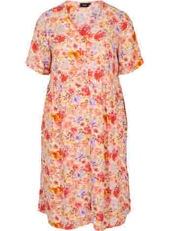 Midi-jurk met korte mouwen en knoopsluiting